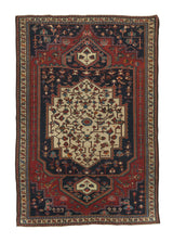 34529 Persian Rug Malayer Handmade Area Antique Tribal 4'4'' x 6'5'' -4x6- Red Blue Whites Beige Geometric Design