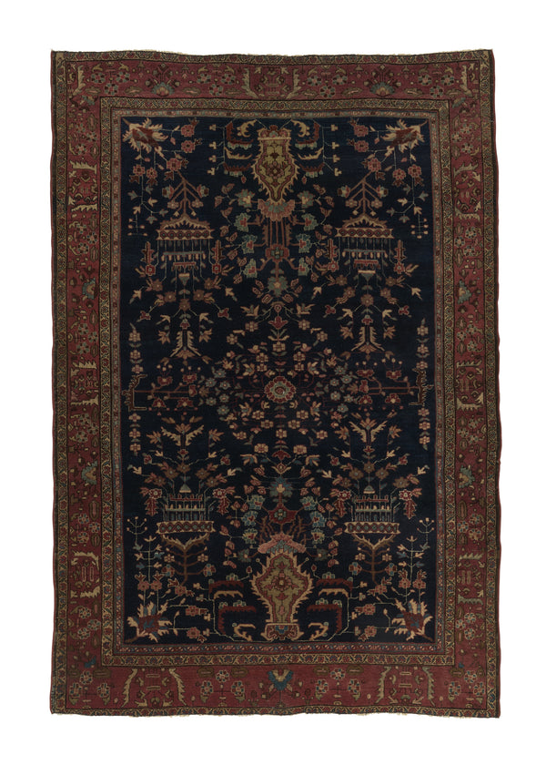 34531 Persian Rug Farahan Handmade Area Antique Traditional 4'5'' x 6'5'' -4x6- Blue Pink Vase Design