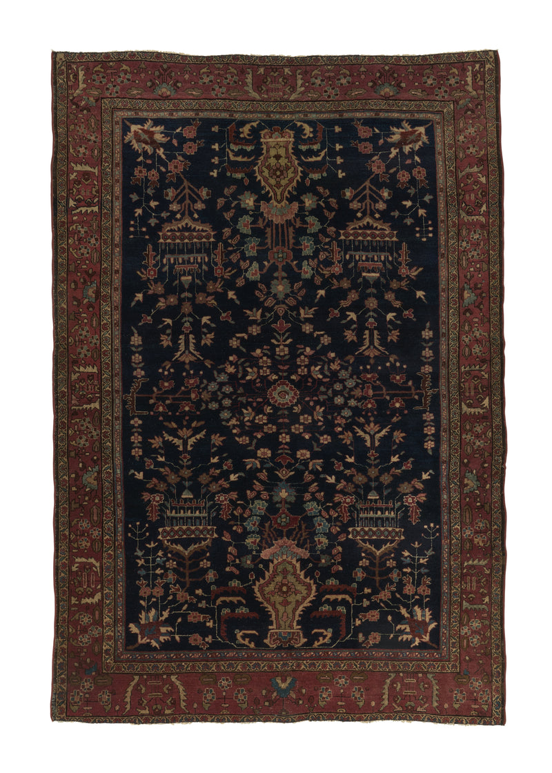 34531 Persian Rug Farahan Handmade Area Antique Traditional 4'5'' x 6'5'' -4x6- Blue Pink Vase Design