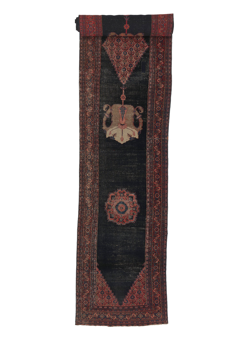 34533 Persian Rug Moud Handmade Runner Traditional Vintage 3'4'' x 21'0'' -3x21- Blue Red Open Field Floral Design