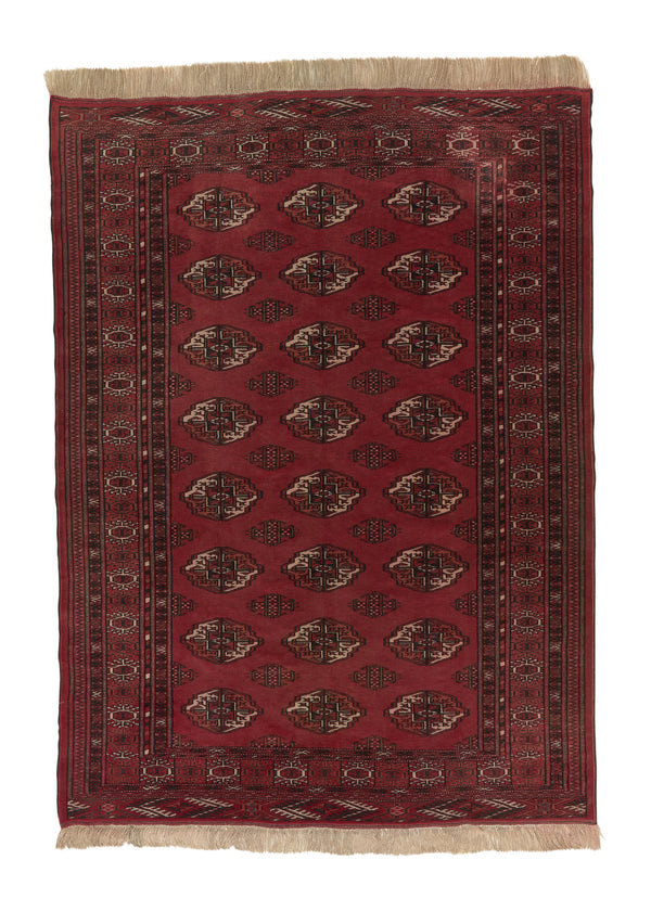 34541 Persian Rug Turkmen Handmade Area Tribal 4'7'' x 6'3'' -5x6- Red Bokhara Design