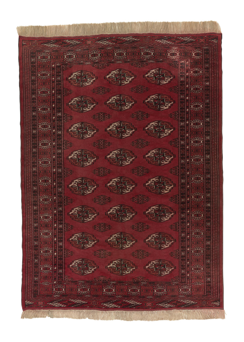 34541 Persian Rug Turkmen Handmade Area Tribal 4'7'' x 6'3'' -5x6- Red Bokhara Design