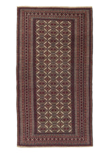 34542 Persian Rug Turkmen Handmade Area Tribal 3'8'' x 6'2'' -4x6- Whites Beige Red Bokhara Design