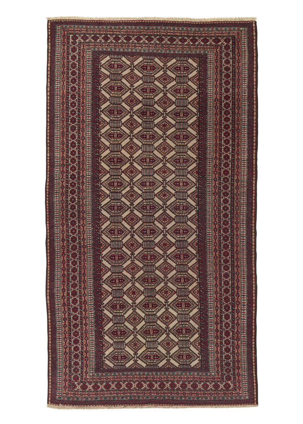 34542 Persian Rug Turkmen Handmade Area Tribal 3'8'' x 6'2'' -4x6- Whites Beige Red Bokhara Design