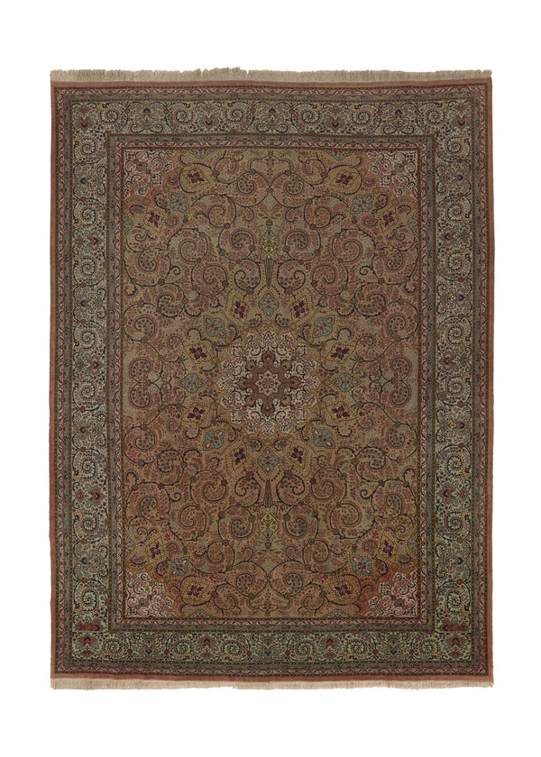34543 Persian Rug Tabriz Handmade Area Traditional 9'9'' x 13'5'' -10x13- Green Whites Beige Sheikh Safi Floral Design