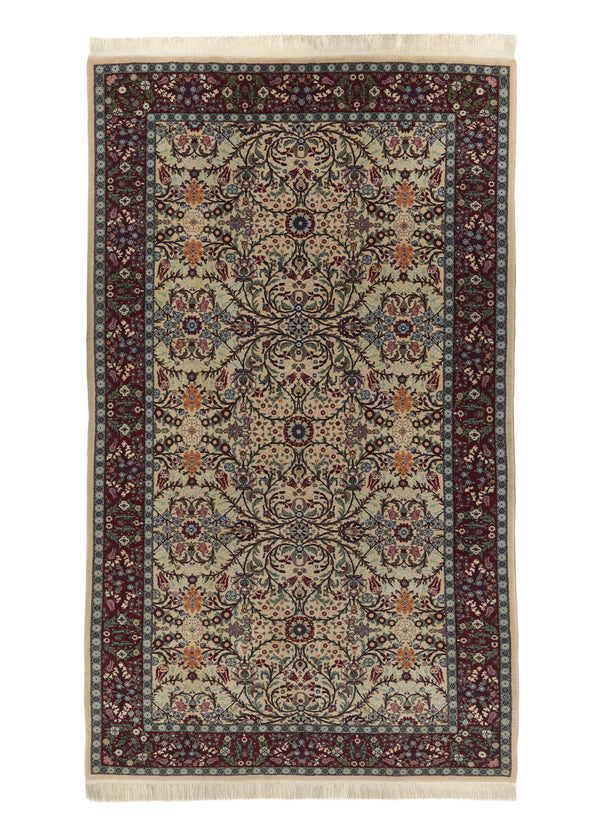 34548 Oriental Rug Turkish Handmade Area Traditional 5'3'' x 9'11'' -5x10- Whites Beige Floral Design