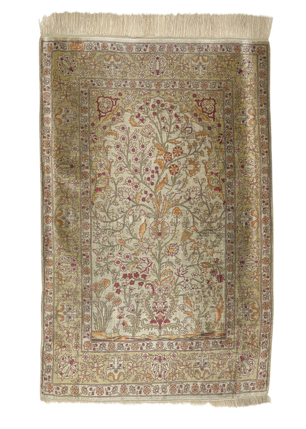 34549 Oriental Rug Turkish Handmade Area Traditional 2'1'' x 3'4'' -2x3- Whites Beige Orange Tree of Life Design