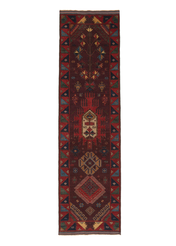 34561 Oriental Rug Pakistani Handmade Runner Transitional Tribal 2'11'' x 10'0'' -3x10- Red Brown Multi-color Geometric Baloch Design