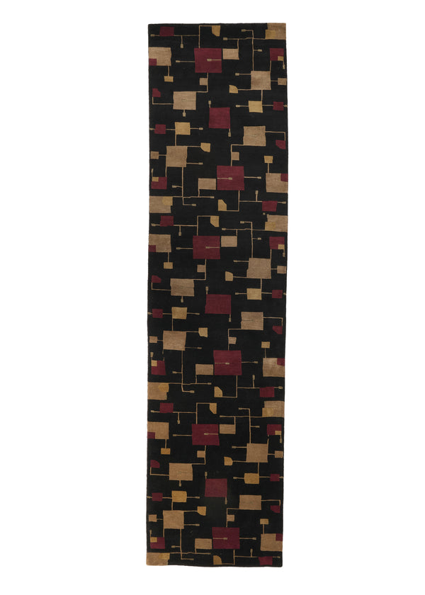 34563 Oriental Rug Indian Handmade Runner Modern 3'0'' x 11'11'' -3x12- Black Yellow Gold Abstract Design