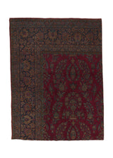 34573 Persian Rug Kashan Handmade Area Antique Traditional 4'4'' x 5'9'' -4x6- Red Blue Partition Floral Design