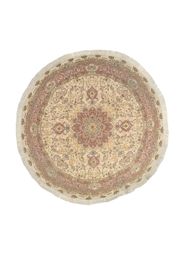 34574 Persian Rug Tabriz Handmade Round Traditional 6'7'' x 6'7'' -7x7- Pink Yellow Gold Naghsh Floral Design