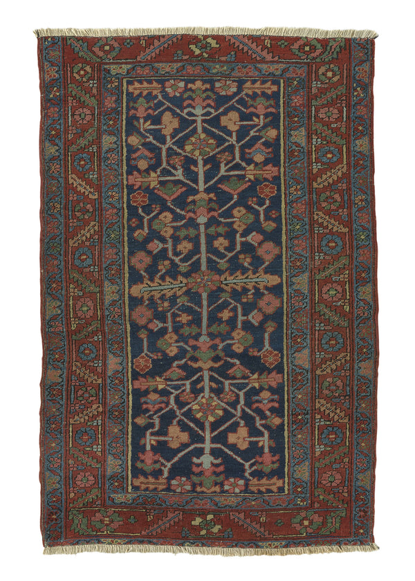 34575 Persian Rug Heriz Handmade Area Antique Tribal 3'5'' x 5'5'' -3x5- Red Blue Geometric Design