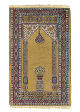 34576 Oriental Rug Turkish Handmade Area Traditional 3'2'' x 5'1'' -3x5- Yellow Gold Prayer Rug Design