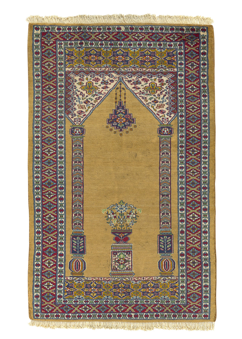 34576 Oriental Rug Turkish Handmade Area Traditional 3'2'' x 5'1'' -3x5- Yellow Gold Prayer Rug Design