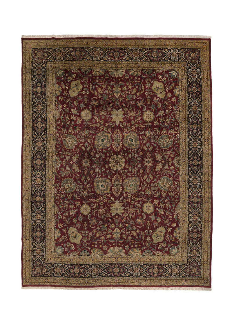 34578 Oriental Rug Indian Handmade Area Transitional 9'0'' x 12'0'' -9x12- Red Blue Floral Design