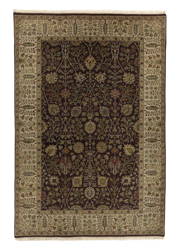 34584 Oriental Rug Indian Handmade Area Transitional 6'1'' x 8'11'' -6x9- Brown Whites Beige Jaipur Oushak Design