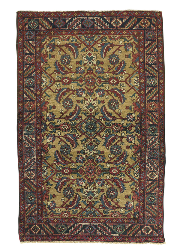 34597 Persian Rug Heriz Handmade Area Antique Tribal 2'11'' x 4'7'' -3x5- Yellow Gold Red Floral Design