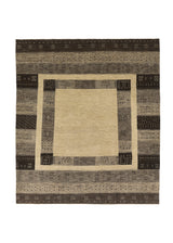 34626 Persian Rug Gabbeh Handmade Area Tribal Modern 7'11'' x 9'1'' -8x9- Brown Whites Beige Geometric Design