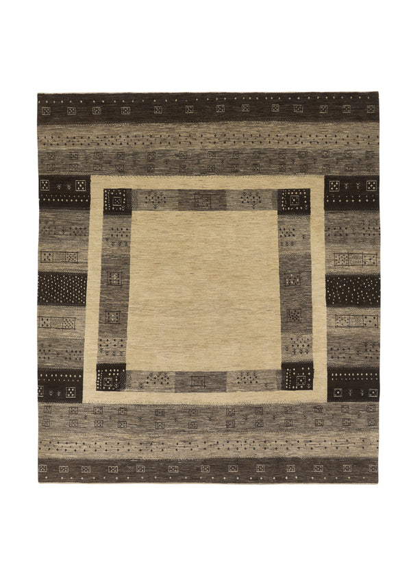 34626 Persian Rug Gabbeh Handmade Area Tribal Modern 7'11'' x 9'1'' -8x9- Brown Whites Beige Geometric Design