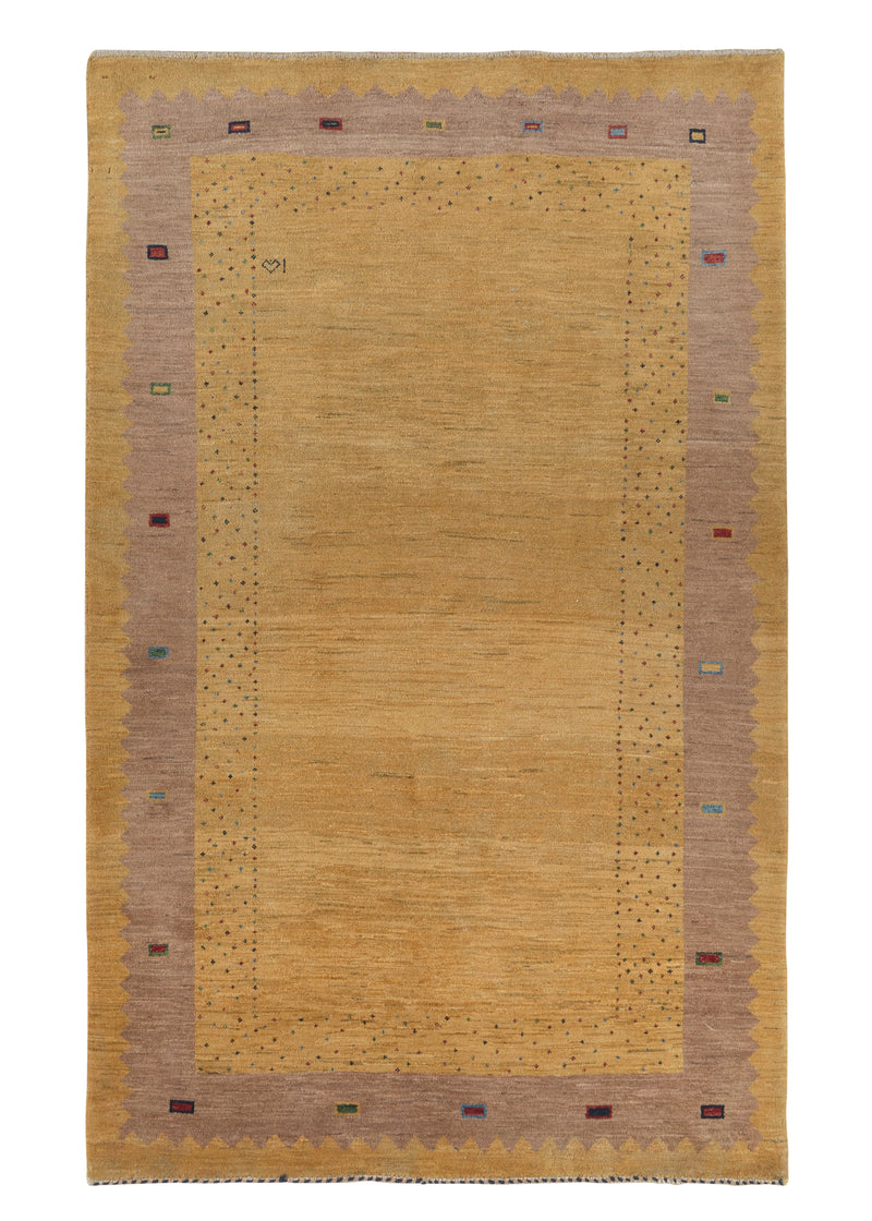 34633 Persian Rug Gabbeh Handmade Area Tribal 4'0'' x 6'6'' -4x7- Yellow Gold Open Design