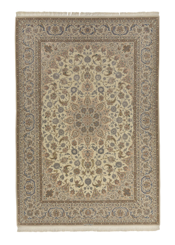 34634 Persian Rug Isfahan Handmade Area Traditional 6'11'' x 10'0'' -7x10- Whites Beige Floral Design