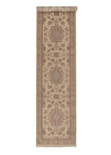 34635 Persian Rug Tabriz Handmade Runner Traditional 3'1'' x 14'0'' -3x14- Whites Beige Blue Pink Floral Design