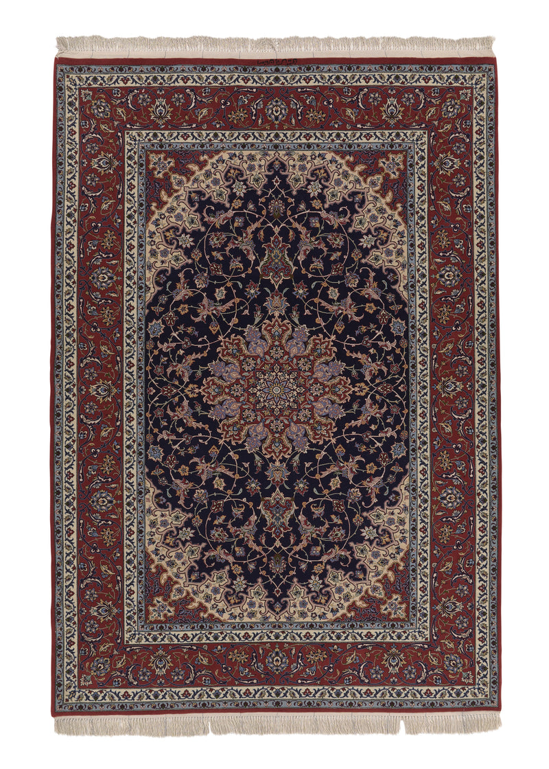 34636 Persian Rug Isfahan Handmade Area Traditional 5'1'' x 7'5'' -5x7- Red Blue Floral Design