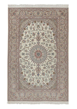 34644 Persian Rug Isfahan Handmade Area Traditional 4'3'' x 6'6'' -4x7- Whites Beige Brown Floral Design