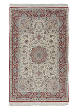 34647 Persian Rug Isfahan Handmade Area Traditional 4'2'' x 6'9'' -4x7- Red Whites Beige Floral Zarean Design