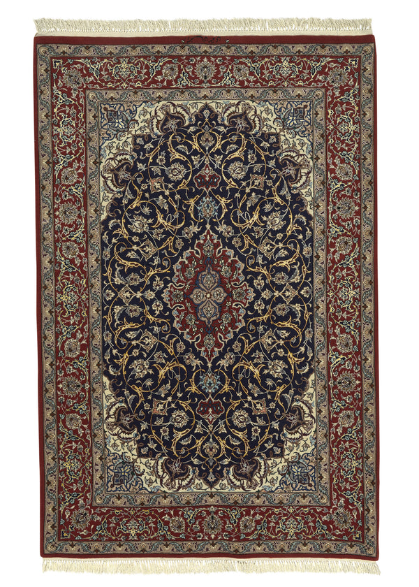34653 Persian Rug Isfahan Handmade Area Traditional 3'7'' x 5'6'' -4x6- Blue Red Floral Design
