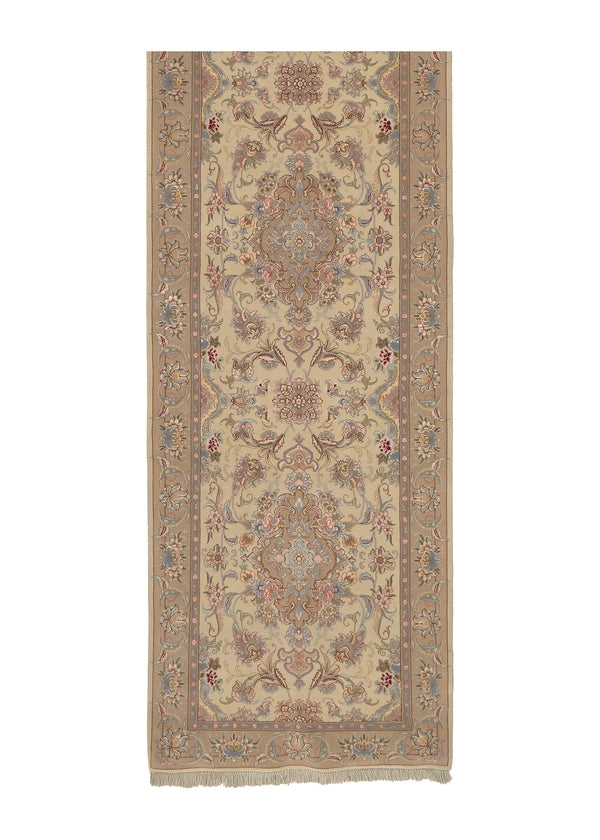 34657 Persian Rug Tabriz Handmade Runner Traditional 3'1'' x 13'11'' -3x14- Whites Beige Purple Naghsh Floral Design