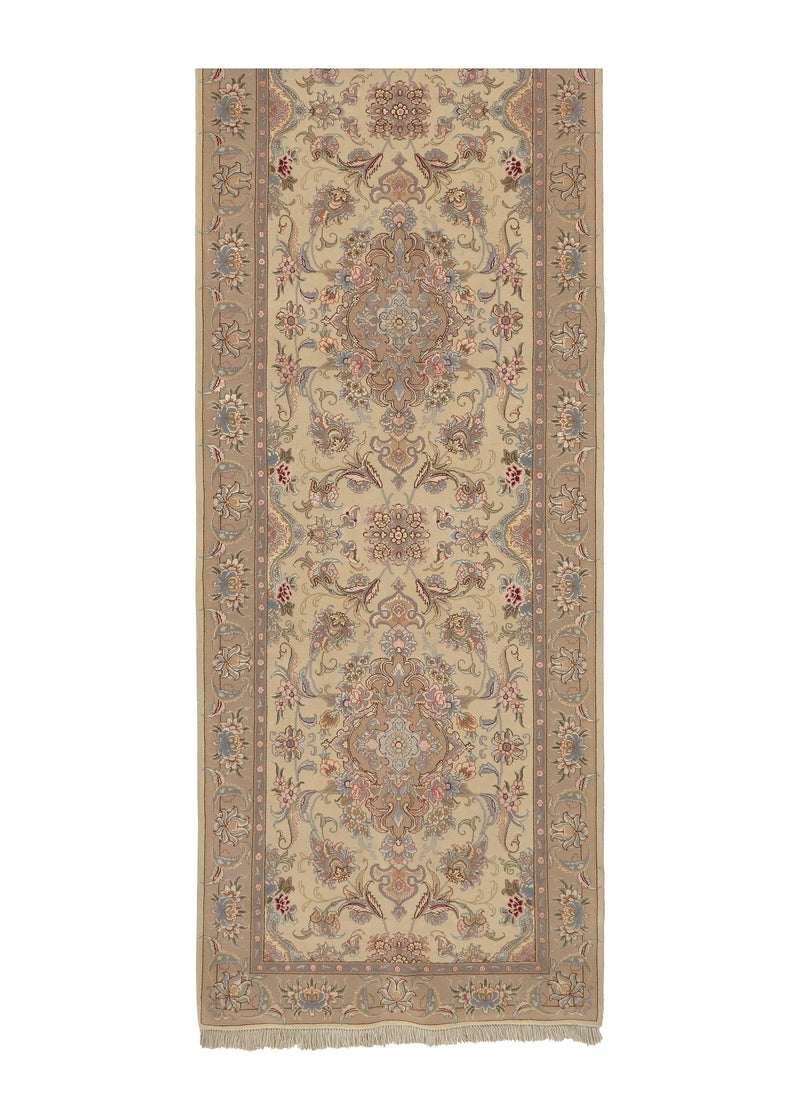 34657 Persian Rug Tabriz Handmade Runner Traditional 3'1'' x 13'11'' -3x14- Whites Beige Purple Naghsh Floral Design