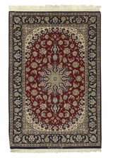 34658 Persian Rug Isfahan Handmade Area Traditional 3'6'' x 5'2'' -4x5- Red Blue Floral Design