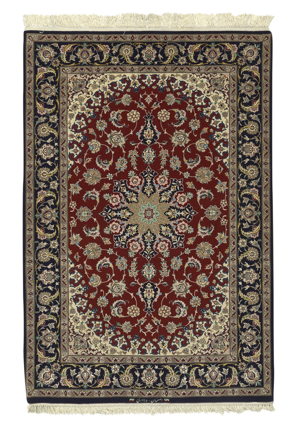 34658 Persian Rug Isfahan Handmade Area Traditional 3'6'' x 5'2'' -4x5- Red Blue Floral Design