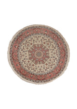 34676 Persian Rug Tabriz Handmade Round Traditional 8'0'' x 8'0'' -8x8- Pink Whites Beige Naghsh Floral Design