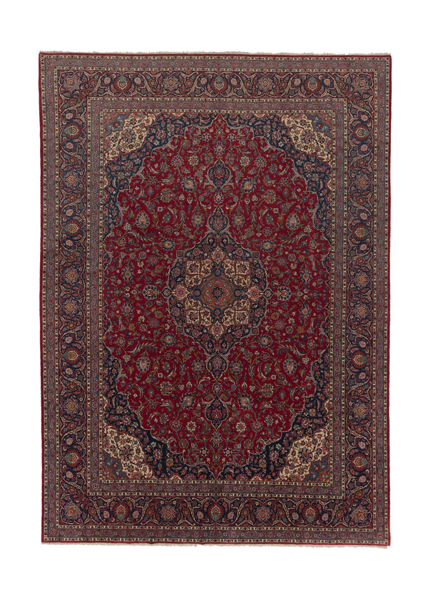 34686 Persian Rug Kashan Handmade Area Traditional 8'10'' x 12'8'' -9x13- Red Blue Toranj Mehrab Floral Design