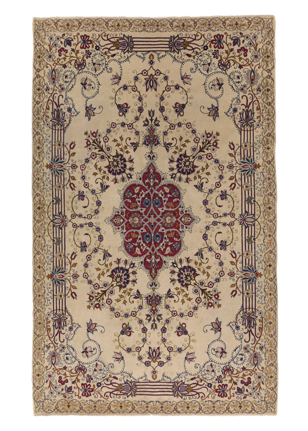 34696 Persian Rug Isfahan Handmade Area Traditional 4'10'' x 8'0'' -5x8- Whites Beige Floral Design