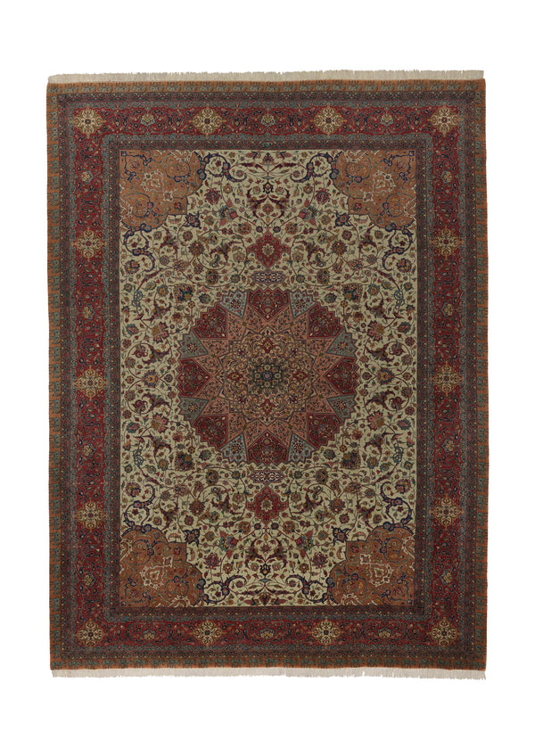 34698 Persian Rug Tabriz Handmade Area Traditional 10'0'' x 13'6'' -10x14- Green Red Dome Floral Design