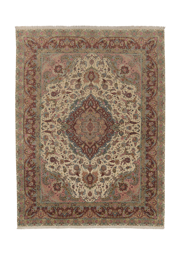 34699 Persian Rug Tabriz Handmade Area Traditional 10'0'' x 13'6'' -10x14- Whites Beige Pink Naghsh Floral Design