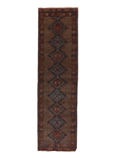 34701 Persian Rug Quchan Handmade Runner Tribal 3'5'' x 12'2'' -3x12- Red Blue Geometric Design