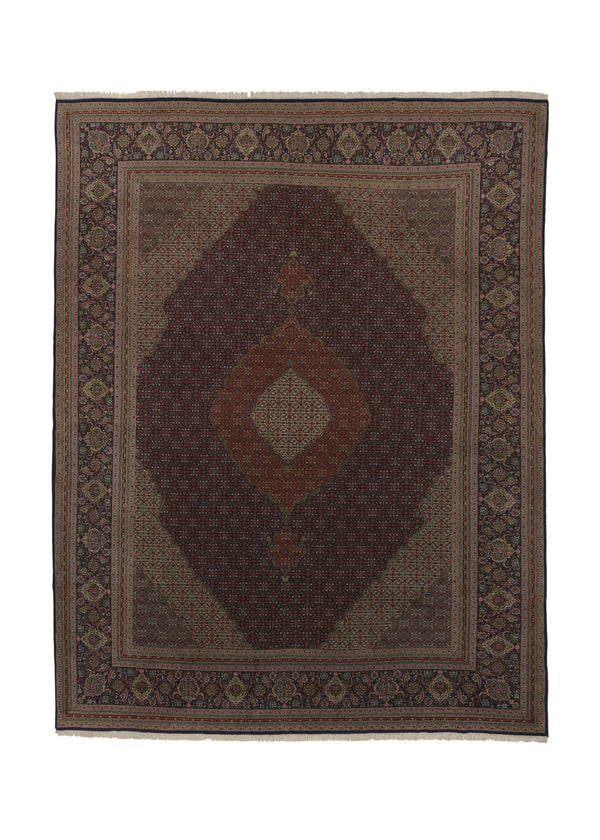 34714 Persian Rug Tabriz Handmade Area Traditional 10'0'' x 13'0'' -10x13- Blue Whites Beige Red Mahi Fish Design