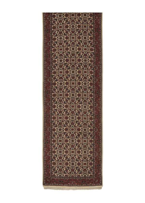 34729 Persian Rug Bijar Handmade Runner Traditional 2'6'' x 9'6'' -3x10- Red Whites Beige Herati Design