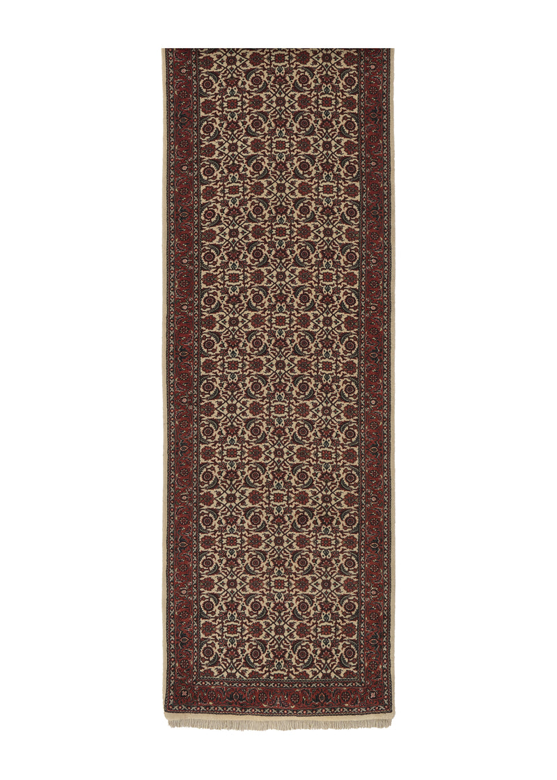 34729 Persian Rug Bijar Handmade Runner Traditional 2'6'' x 9'6'' -3x10- Red Whites Beige Herati Design