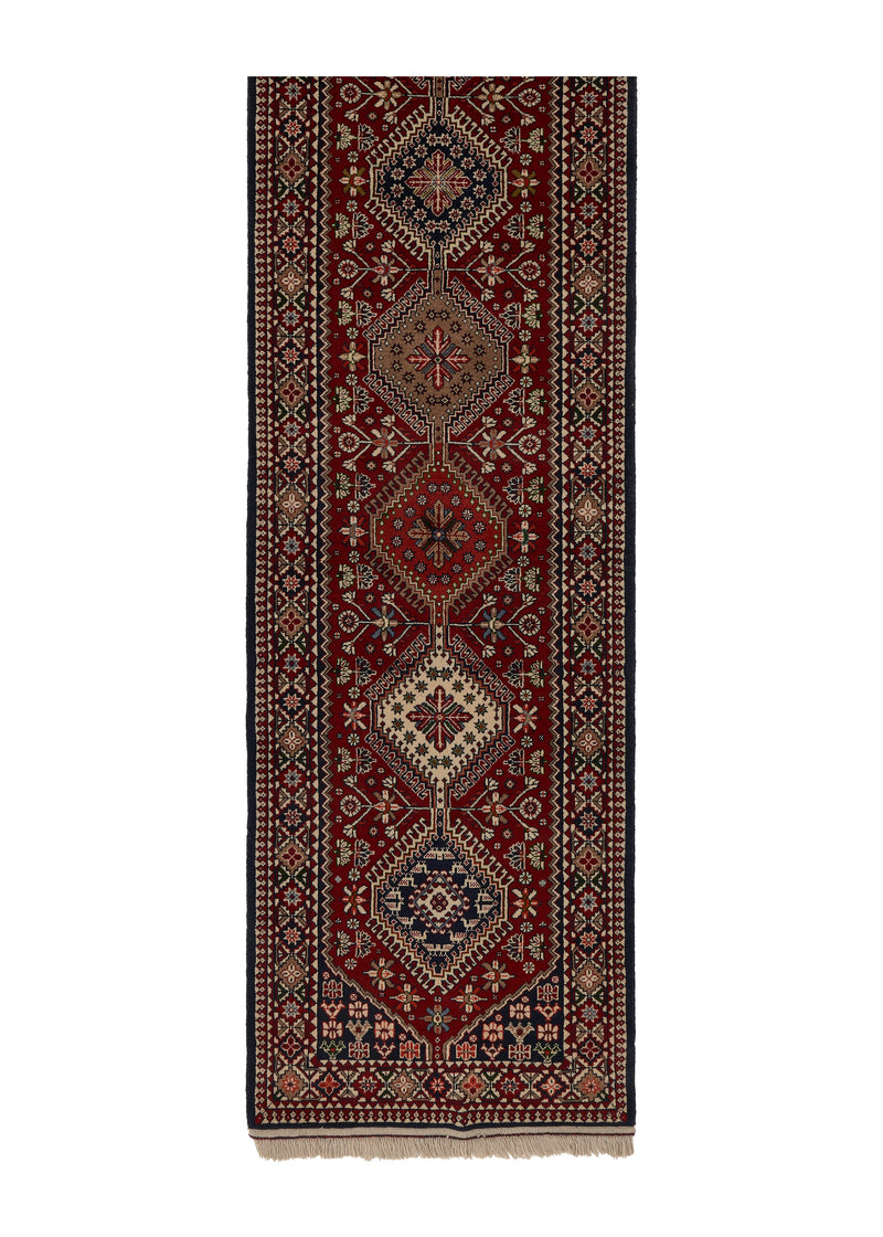 34730 Persian Rug Yalameh Handmade Runner Tribal 2'8'' x 12'10'' -3x13- Red Geometric Design