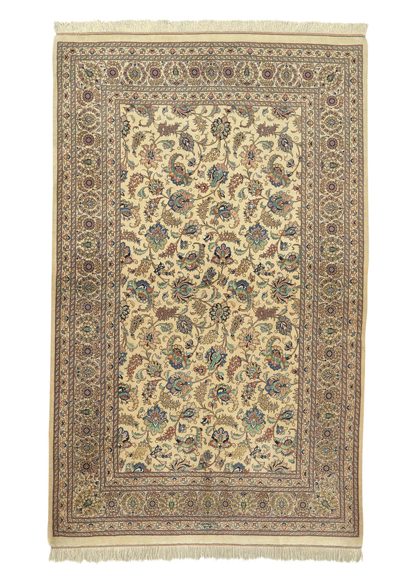 34737 Persian Rug Qum Handmade Area Traditional Traditional 3'4'' x 5'3'' -3x5- Whites Beige Green Floral Design