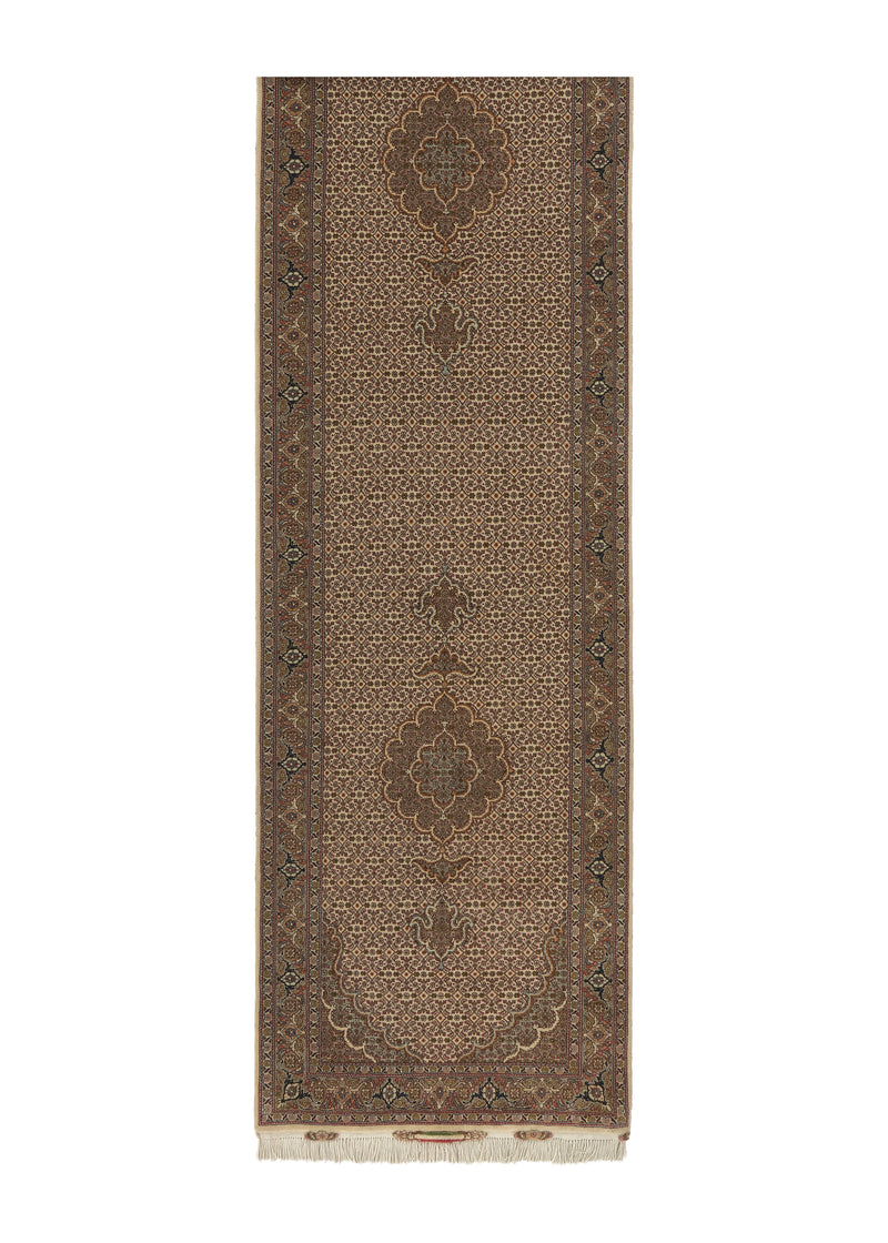 34740 Persian Rug Tabriz Handmade Runner Traditional 2'10'' x 10'0'' -3x10- Whites Beige Mahi Fish Design