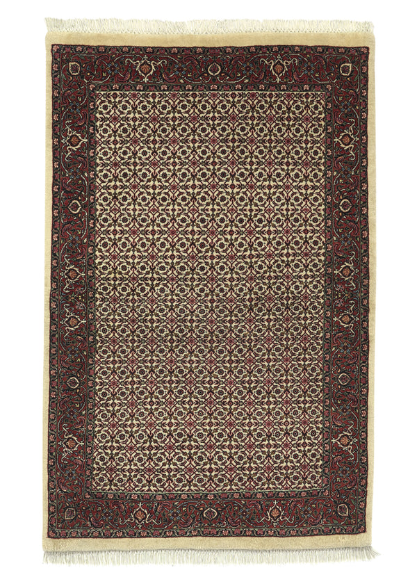 34743 Persian Rug Bijar Handmade Area Traditional 3'1'' x 4'10'' -3x5- Whites Beige Red Herati Design