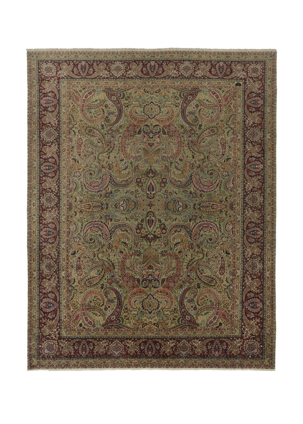 34746 Persian Rug Tabriz Handmade Area Traditional 9'10'' x 12'10'' -10x13- Green Floral Design