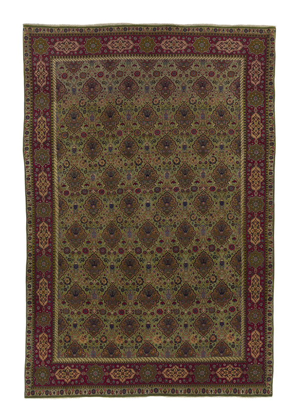 34755 Persian Rug Tabriz Handmade Area Traditional 6'2'' x 8'6'' -6x9- Green Floral Garden Panel Design