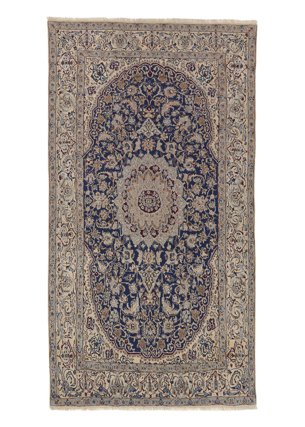 34767 Persian Rug Nain Handmade Area Traditional 4'2'' x 7'9'' -4x8- Whites Beige Blue Floral Design